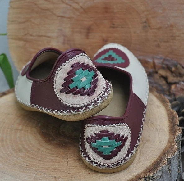 Bordo Krem Nakışlı - Babet - Resim 5