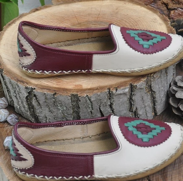 Bordo Krem Nakışlı - Babet - Resim 3