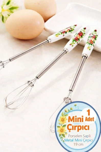 Mini Kahve Çırpıcı Porselen Saplı Süt Yumurta Çırpıcı 19 Cm Desenli Çırpıcı Tel ürün görseli 1