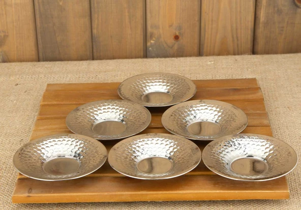 Bakır Dövme Çay Tabağı - 6 lı ürün görseli 1