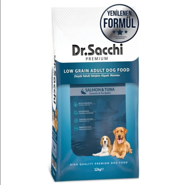 Dr.Sacchi Premium Adult Somonlu ve Ton Balıklı Düşük Tahıllı Yetişkin Köpek Maması 12 Kg ürün görseli 1