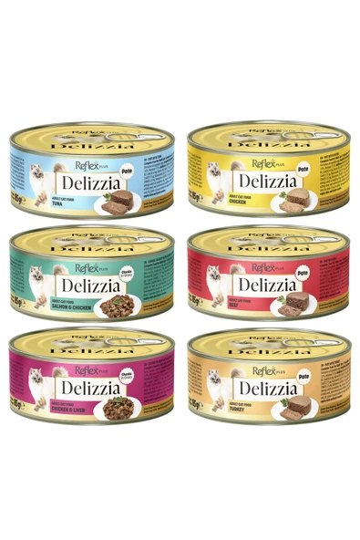 Delizzia Kıyılmış Karışık Yetişkin Kedi Maması Paketi 6x85 gr. ürün görseli 1