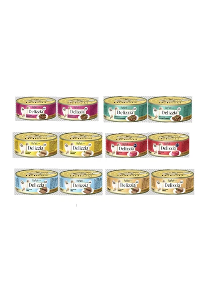 Delizzia Karışık 12x80 gr Konserve Kedi Maması ürün görseli 1
