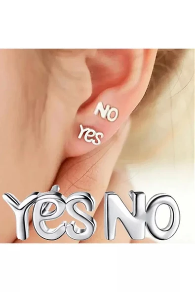 Küpe 925 Ayar Yes ve No Saplamalı Gümüş ürün görseli 1