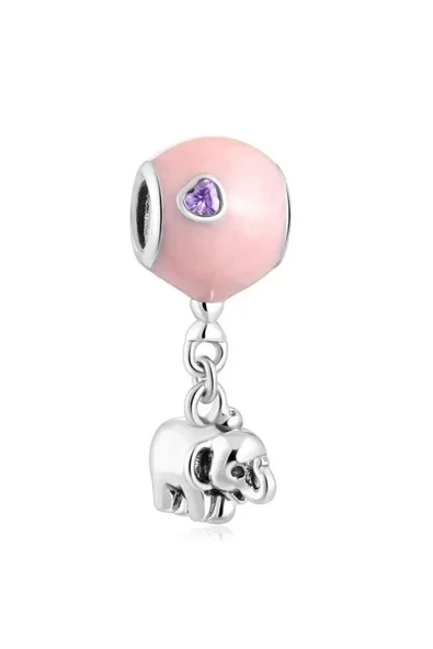 Fil ve Mavi Balon Bilek İçin Gümüş Charm Pembe ürün görseli 1