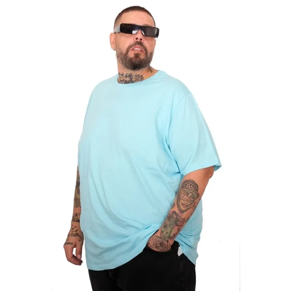 Büyük Beden  Bisiklet Basic Tshirt 20031 turkuaz - Resim 3
