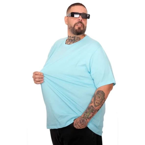 Büyük Beden  Bisiklet Basic Tshirt 20031 turkuaz - Resim 2
