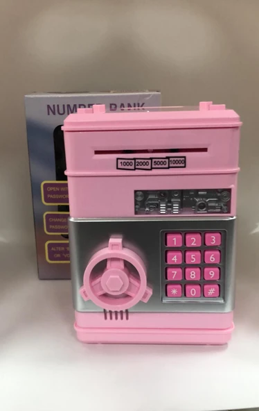 Pembe Renk Atm Şifreli Otomatik Kağıt Para Alan Kasa Kumbara ürün görseli 1