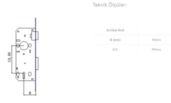 DAF GÖMME STANDART ODA KAPI KİLİDİ - 40 mm - Resim 2