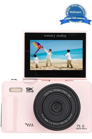 5k 75mp Hd Dijital Kamera 18x Dijital Zoom, Flaşlı,3.0 İnç Ekranlı Vlog Ve Fotoğraf Makinesi ürün görseli 1