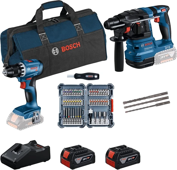 Bosch GSB 18V-45 Akülü Vidalama + GBH18V-22 Kırıcı Delici 2x4 Ah Akülü Kombo Set - 0615V0003D ürün görseli 1