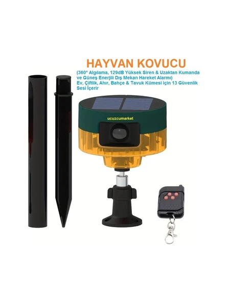 Hayvan Kovucu (Güneş Enerjili Uzaktan KUMANDALI 360 D. Algılama 129DB Yüksek Siren ve Hareket Algılama) ürün görseli 1