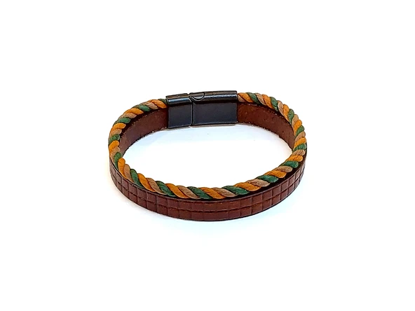 Terra Twist – Örgü Detaylı Kahverengi Hakiki Deri Erkek Bileklik ürün görseli 1