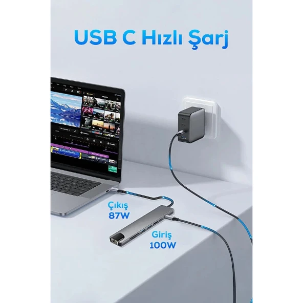Type C Girişli 8 Port Dönüştürücü Ve Çoklayıcı ürün görseli 1
