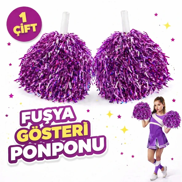 1 Çift ( 2 Adet ) Fuşya Renk 23 Nisan 19 Mayıs 29 Ekim Okul Gösteri Ponponları ürün görseli 1