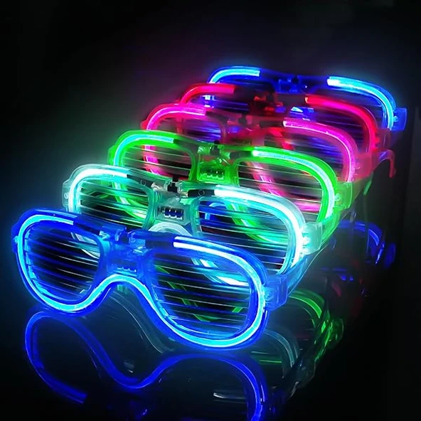 Glow Model 3 Farklı Fonksiyonlu Işıklı Panjur Parti Gözlüğü Karışık Renk 12 Adet ürün görseli 1