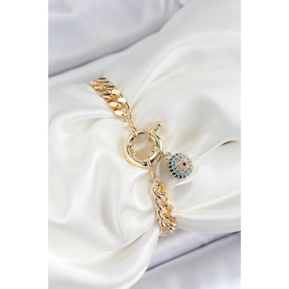 Pirinç Nazar Model Zirkon Taşlı Gold Renk VİP Seri Kadın Bileklik - TJ-BB7210 TG/Tmy 222566 ürün görseli 1