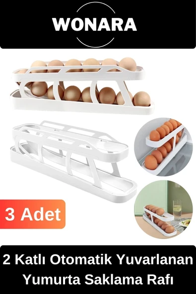 Premium Plastik 2 Katlı Otomatik Geniş Kapasiteli Yuvarlanan Yumurta Saklama Düzenleyici Rafı 3 Adet ürün görseli 1