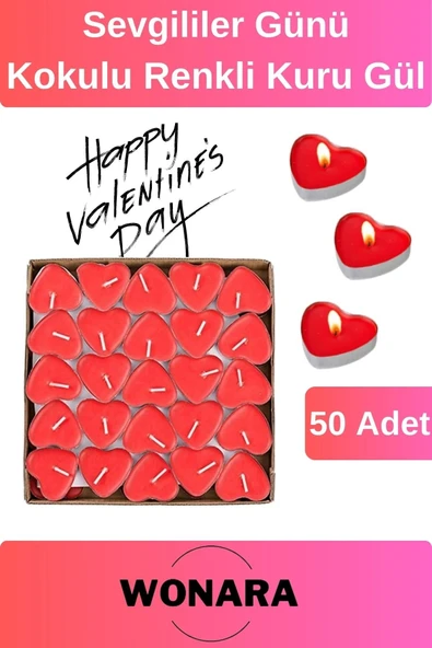 Özel Üretim Sevgiliye Özel Romantik Dekorasyon 50'li Kalpli Tealight Mum - Hediyelik ve Süsleme ürün görseli 1