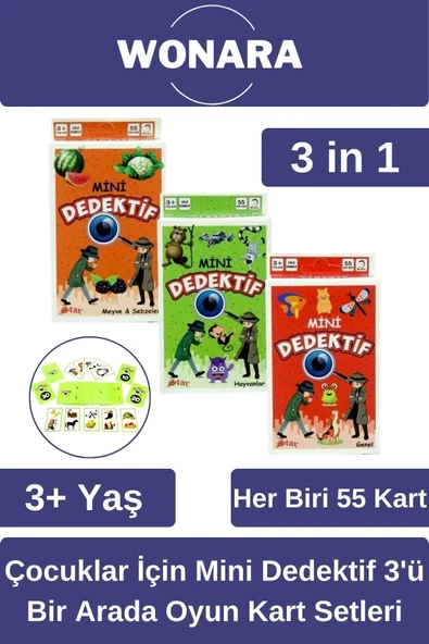 Özel Zeka Geliştirici Eğitici Ailece Çocuklara Eğlenceli Mini Dedektif Üçü Bir Arada Oyun Kart Seti ürün görseli 1