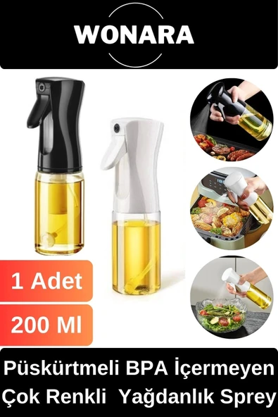 Premium Püskürtmeli BPA İçermeyen Çok Renkli Plastik Fan Başlıklı Cam Şişe Yağdanlık Sprey 200 Ml ürün görseli 1