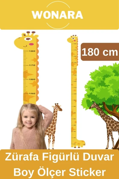 Özel Üretim Çocuk İçin Zürafa Figürlü Çift Taraflı Yapışkanlı Silinebilir Duvar Boy Ölçer Sticker ürün görseli 1