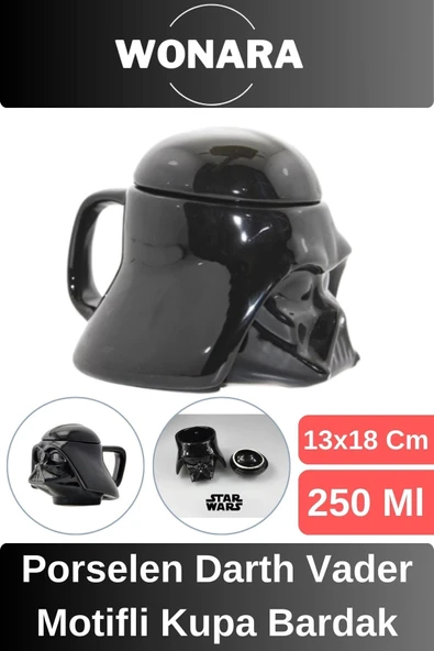 Özel Tasarım Sevgili Arkadaş Şık ve Dekoratif Hediyelik Porselen Darth Vader Motifli Kupa Bardak ürün görseli 1