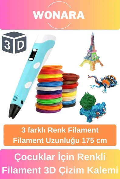 Özel Tasarım Esnek ABS Plastik 3D Çocuklar İçin Renkli Filament Üç Boyutlu Yazıcı Çizim Kalemi ürün görseli 1