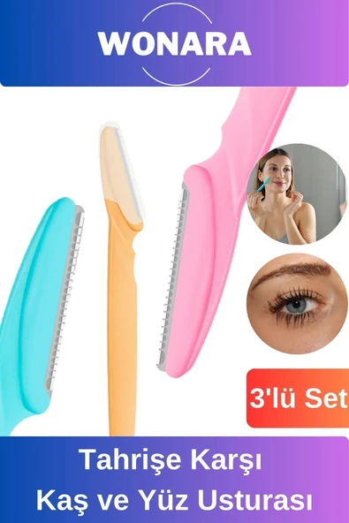 Premium Pratik Tahrişe Karşı Bakım İçin Tüy Yüz Bıyık Alma Aleti 3'lü Set Kaş ve Yüz Usturası ürün görseli 1