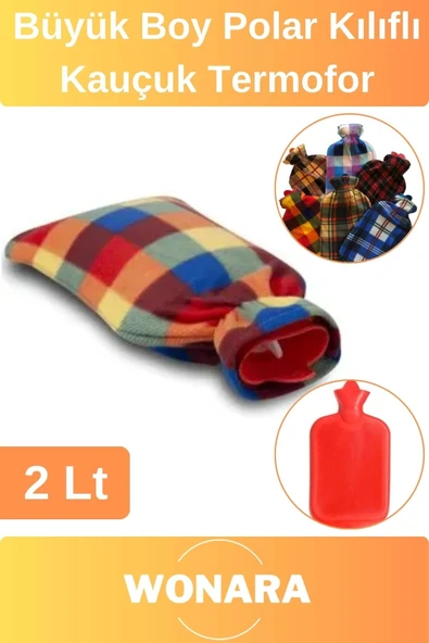 Premium Büyük Boy Polar Kılıflı Kauçuk Termofor Yıkanabilir Ağrı Rahatlatıcı Sıcak Su Torbası 2 Lt ürün görseli 1