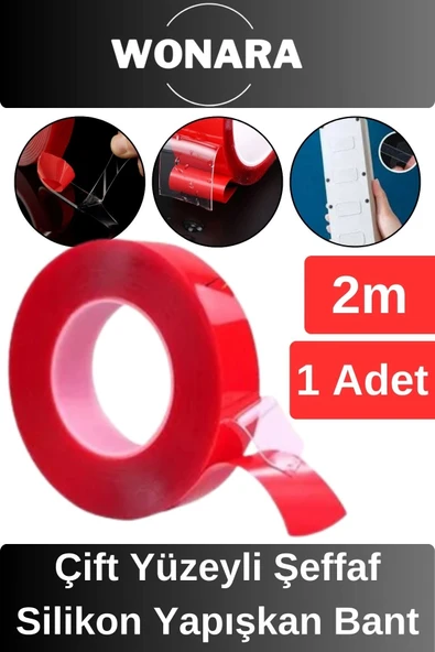 Premium Ekstra Sağlam Çift Yüzeyli Çok Amaçlı Tamir Montaj İçin Şeffaf Silikon Yapışkan Bant 1 Adet ürün görseli 1