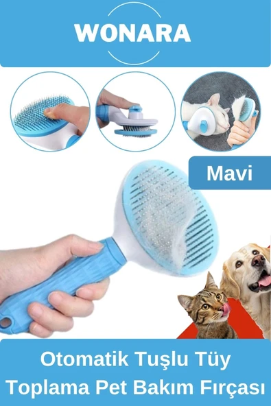 Özel Üretim Otomatik Tuşlu Tüy Toplama Tarağı Kedi Köpek İçin Kolay Temizlenen Pet Bakım Fırçası ürün görseli 1