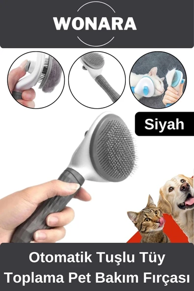 Özel Üretim Otomatik Tuşlu Tüy Toplama Tarağı Kedi Köpek İçin Kolay Temizlenen Pet Bakım Fırçası ürün görseli 1
