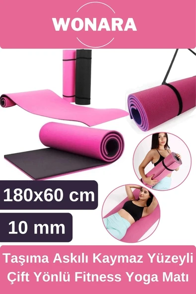 Pratik Taşıma Askılı Kaymaz Yüzeyli Çift Yönlü Fitness Yoga Matı Kamp Çadır Spor Minderi 180x60 Cm ürün görseli 1