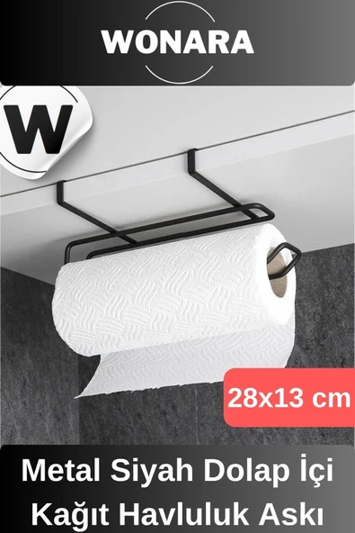Dayanıklı İz Bırakmayan Kolay Takılan Mutfak Banyo Metal Siyah Dolap İçi Kağıt Havluluk Askı ürün görseli 1