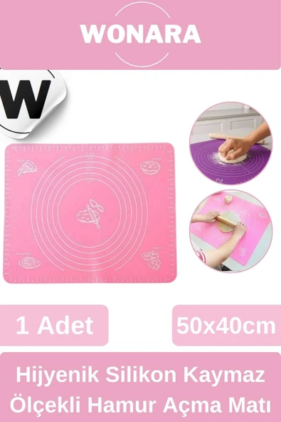 Hijyenik Pratik Silikon Hamur Açma Matı Ölçekli Kaymaz Gıda Kullanımına Uygun Tabanlık 50x40cm ürün görseli 1