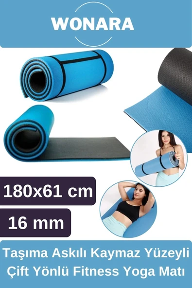 Pratik Taşıma Askılı Kaymaz Yüzeyli Çift Yönlü Fitness Yoga Matı Kamp Çadır Spor Minderi 180x61 Cm ürün görseli 1