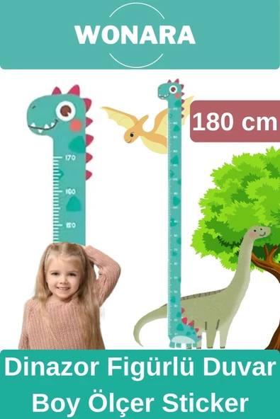 Özel Üretim Çocuk İçin Dinazor Figürlü Çift Taraflı Yapışkanlı Silinebilir Duvar Boy Ölçer Sticker ürün görseli 1