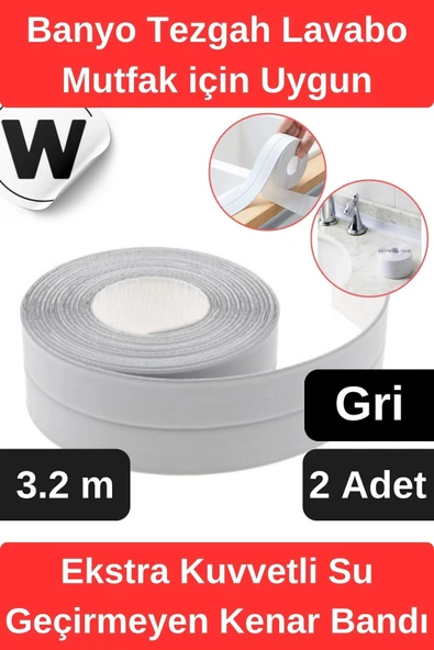 Premium Su Geçirmez Önleyici Yalıtım Küf Banyo Mutfak Lavabo Gri Kenar Şerit Bant 3.2m 2 adet ürün görseli 1