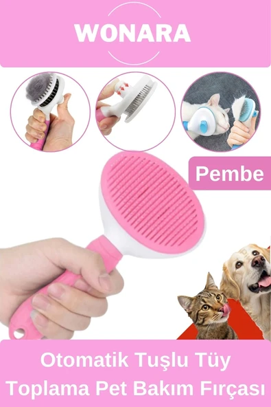 Özel Üretim Otomatik Tuşlu Tüy Toplama Tarağı Kedi Köpek İçin Kolay Temizlenen Pet Bakım Fırçası ürün görseli 1