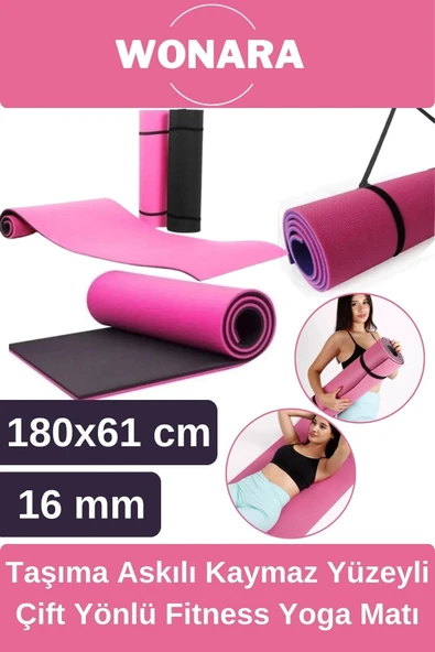 Pratik Taşıma Askılı Kaymaz Yüzeyli Çift Yönlü Fitness Yoga Matı Kamp Çadır Spor Minderi 180x61 Cm ürün görseli 1