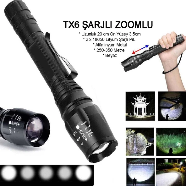 Profesyonel Tx6 Şarjlı Zoomlu El Feneri  Wt-241 mirGF001K-GUVF-432 ürün görseli 1