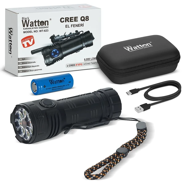 Cree Q8- Xpg 8+1 Led  Şarjlı El Feneri  Wt-623 mirGF001K-GUVF-599 ürün görseli 1