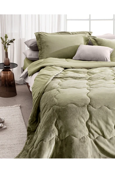 Madame Coco Kaira Tek Kişilik Comforter Set - Haki ürün görseli 1