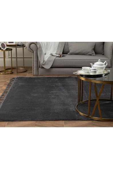 Madame Coco Carol Saçaklı Halı - Antrasit - 80x300 Cm ürün görseli 1