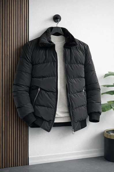 Erkek Slim Fit Karbon Deri Mont Füme Edw440 ürün görseli 1