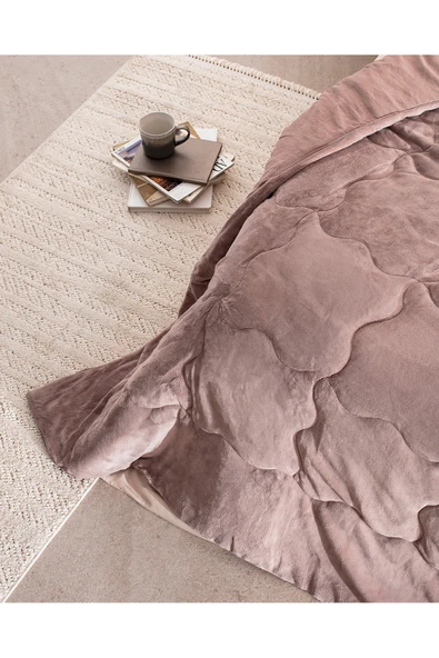 Madame Coco Kaira Tek Kişilik Comforter Set - Pudra - Resim 4