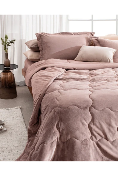 Madame Coco Kaira Tek Kişilik Comforter Set - Pudra - Resim 2