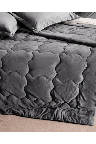 Madame Coco Kaira Tek Kişilik Comforter Set - Antrasit - Resim 5