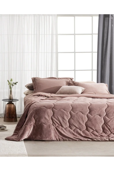 Madame Coco Kaira Tek Kişilik Comforter Set - Pudra ürün görseli 1